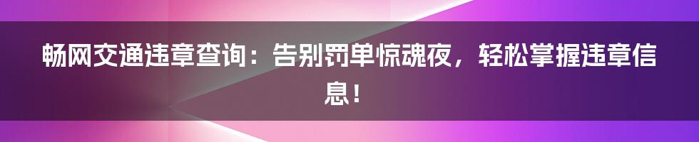 畅网交通违章查询:告别罚单惊魂夜,轻松掌握违章信息!