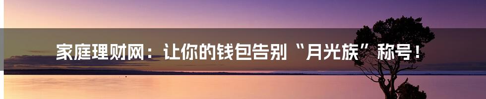 家庭理财网:让你的钱包告别“月光族”称号!