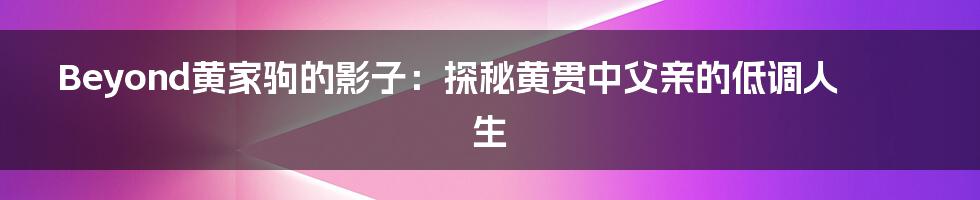 Beyond黄家驹的影子:探秘黄贯中父亲的低调人生