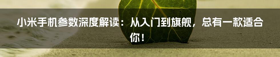 小米手机参数深度解读:从入门到旗舰,总有一款适合你!
