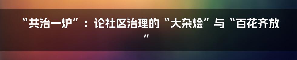 “共治一炉”:论社区治理的“大杂烩”与“百花齐放”