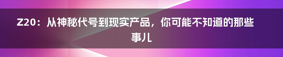 Z20:从神秘代号到现实产品,你可能不知道的那些事儿