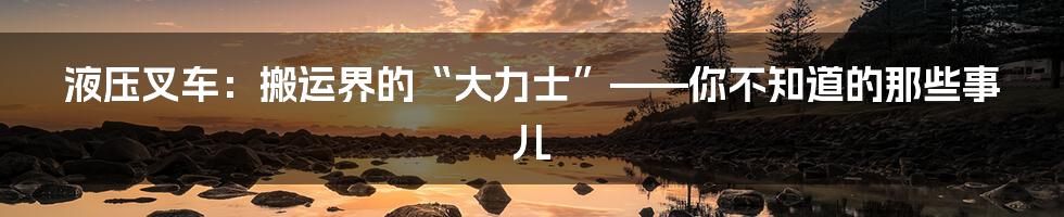 液压叉车:搬运界的“大力士”——你不知道的那些事儿