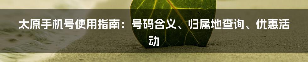 太原手机号使用指南:号码含义、归属地查询、优惠活动
