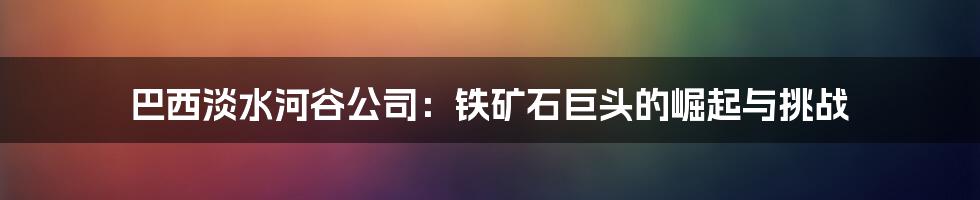 巴西淡水河谷公司:铁矿石巨头的崛起与挑战