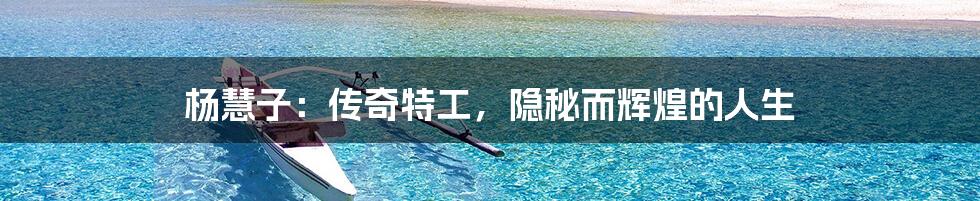 杨慧子:传奇特工,隐秘而辉煌的人生