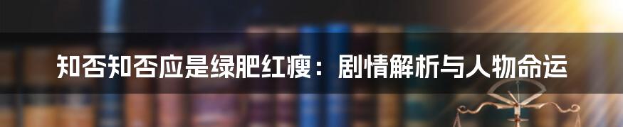 知否知否应是绿肥红瘦:剧情解析与人物命运