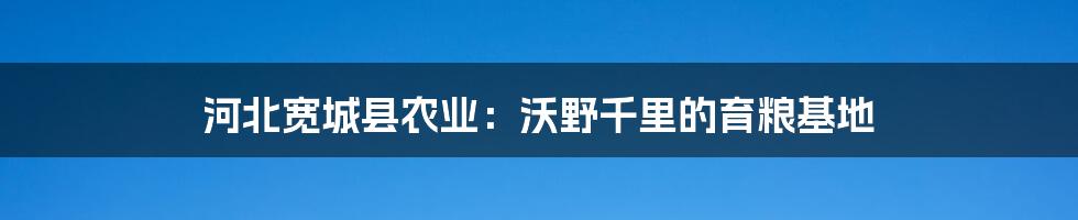 河北宽城县农业:沃野千里的育粮基地
