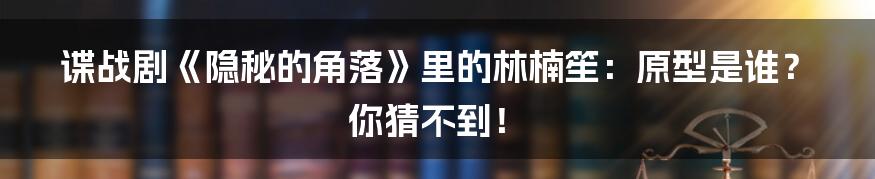 谍战剧《隐秘的角落》里的林楠笙:原型是谁?你猜不到!