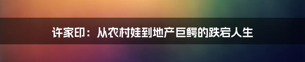 许家印:从农村娃到地产巨鳄的跌宕人生