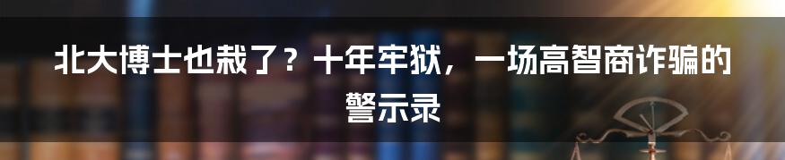 北大博士也栽了？十年牢狱，一场高智商诈骗的警示录