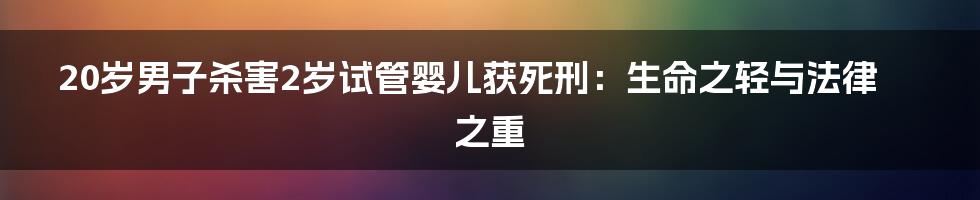 20岁男子杀害2岁试管婴儿获死刑:生命之轻与法律之重