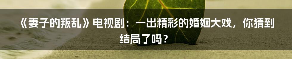 《妻子的叛乱》电视剧:一出精彩的婚姻大戏,你猜到结局了吗?