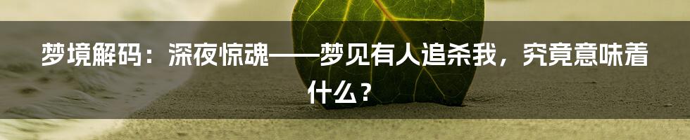 梦境解码：深夜惊魂——梦见有人追杀我，究竟意味着什么？