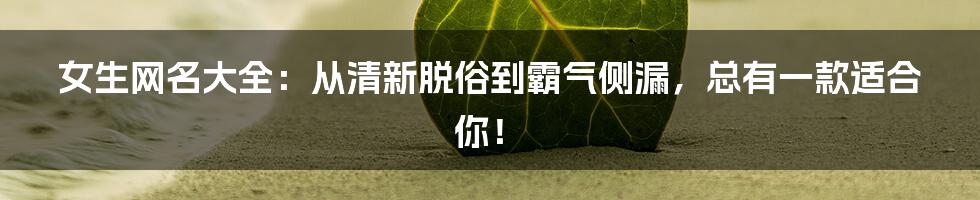 女生网名大全:从清新脱俗到霸气侧漏,总有一款适合你!
