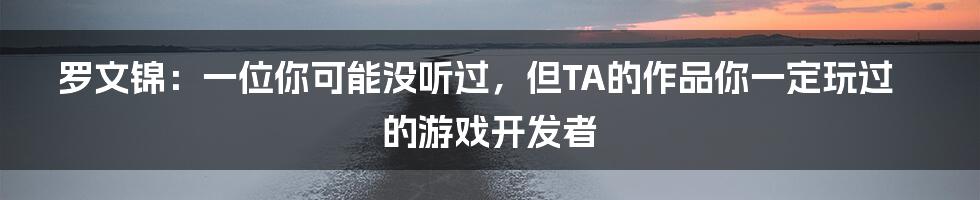 罗文锦:一位你可能没听过,但TA的作品你一定玩过的游戏开发者