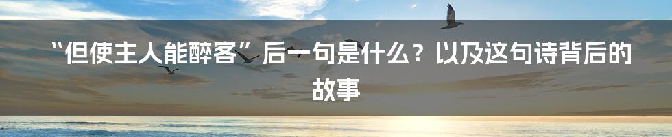 “但使主人能醉客”后一句是什么?以及这句诗背后的故事