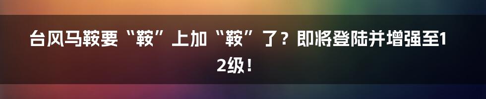 台风马鞍要“鞍”上加“鞍”了？即将登陆并增强至12级！