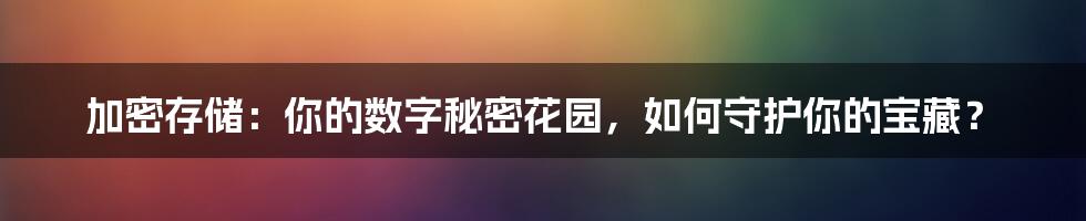 加密存储：你的数字秘密花园，如何守护你的宝藏？