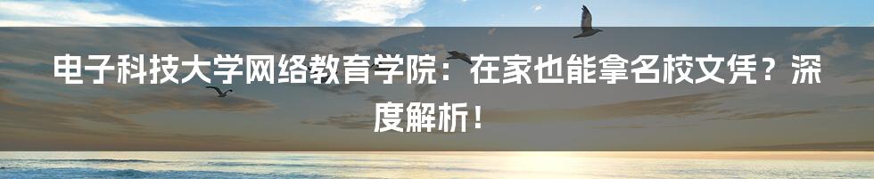 电子科技大学网络教育学院:在家也能拿名校文凭?深度解析!