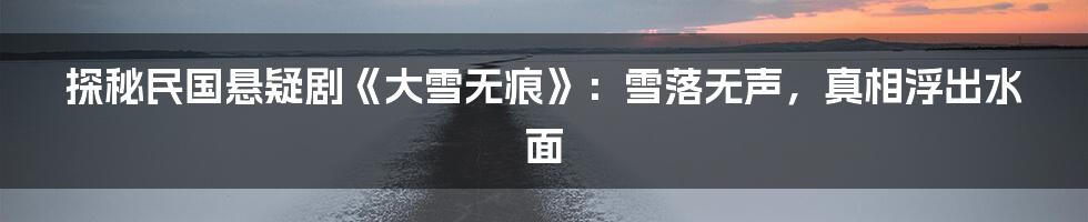 探秘民国悬疑剧《大雪无痕》:雪落无声,真相浮出水面