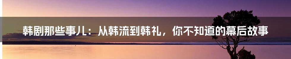 韩剧那些事儿：从韩流到韩礼，你不知道的幕后故事