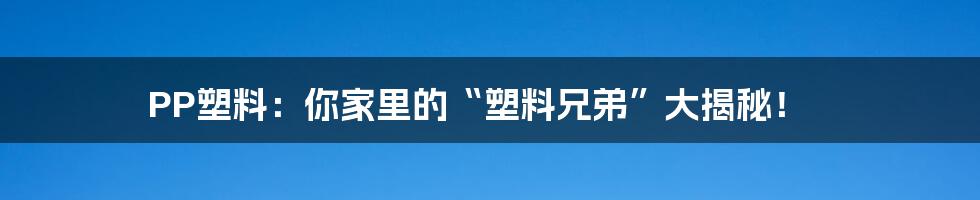 PP塑料：你家里的“塑料兄弟”大揭秘！