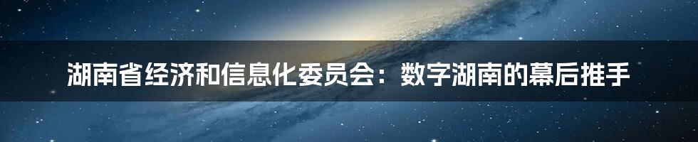 湖南省经济和信息化委员会:数字湖南的幕后推手