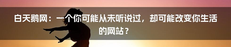 白天鹅网：一个你可能从未听说过，却可能改变你生活的网站？