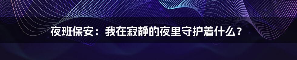 夜班保安：我在寂静的夜里守护着什么？
