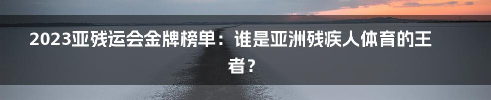 2023亚残运会金牌榜单：谁是亚洲残疾人体育的王者？