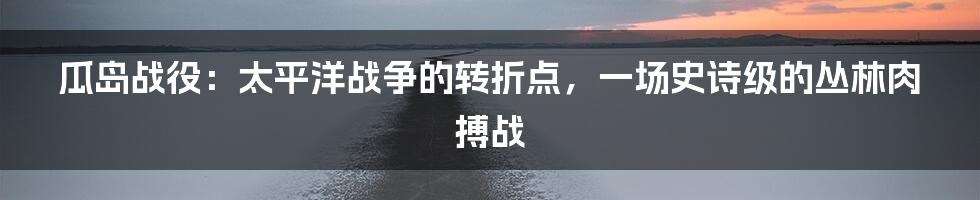瓜岛战役:太平洋战争的转折点,一场史诗级的丛林肉搏战