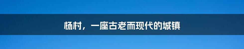 杨村,一座古老而现代的城镇