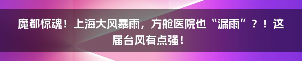魔都惊魂！上海大风暴雨，方舱医院也“漏雨”？！这届台风有点强！