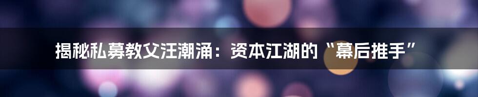 揭秘私募教父汪潮涌:资本江湖的“幕后推手”