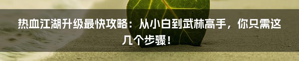 热血江湖升级最快攻略:从小白到武林高手,你只需这几个步骤!