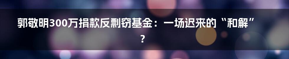 郭敬明300万捐款反剽窃基金:一场迟来的“和解”?