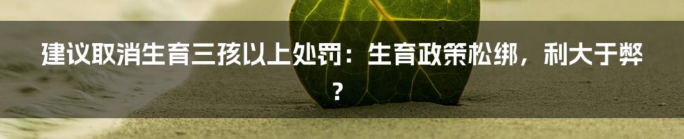 建议取消生育三孩以上处罚：生育政策松绑，利大于弊？