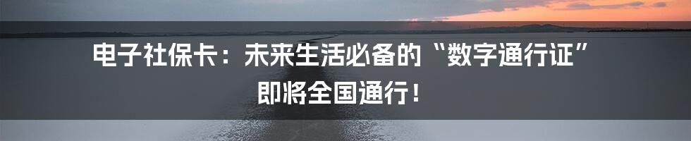 电子社保卡:未来生活必备的“数字通行证” 即将全国通行!