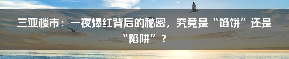 三亚楼市:一夜爆红背后的秘密,究竟是“馅饼”还是“陷阱”?