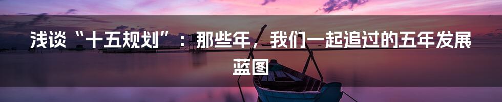 浅谈“十五规划”:那些年,我们一起追过的五年发展蓝图