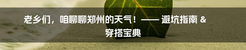 老乡们,咱聊聊郑州的天气!—— 避坑指南 & 穿搭宝典