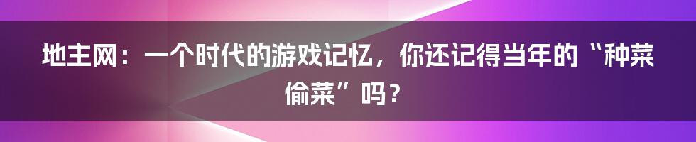 地主网:一个时代的游戏记忆,你还记得当年的“种菜偷菜”吗?