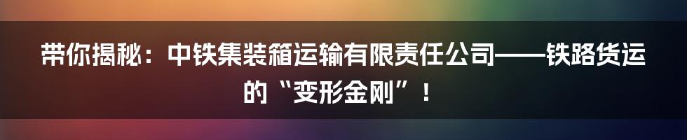 带你揭秘:中铁集装箱运输有限责任公司——铁路货运的“变形金刚”!