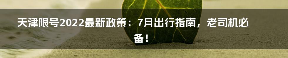 天津限号2022最新政策:7月出行指南,老司机必备!