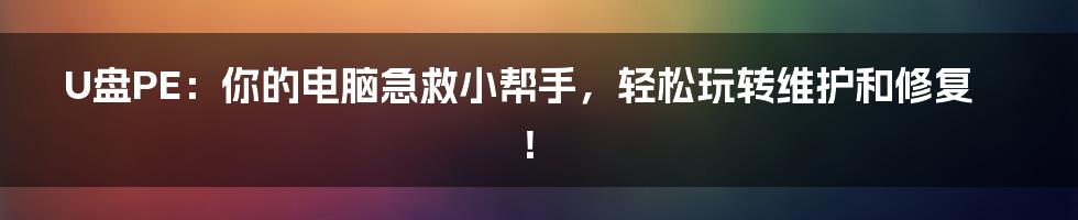 U盘PE：你的电脑急救小帮手，轻松玩转维护和修复！