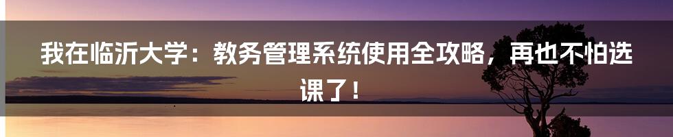 我在临沂大学:教务管理系统使用全攻略,再也不怕选课了!