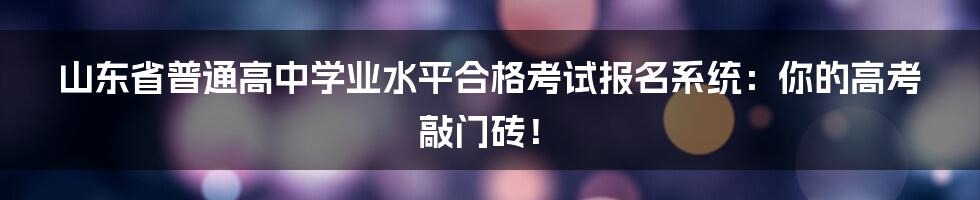 山东省普通高中学业水平合格考试报名系统:你的高考敲门砖!