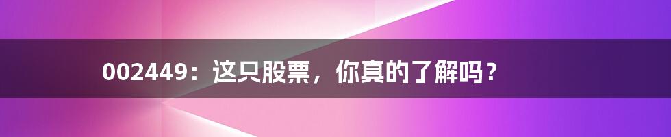 002449:这只股票,你真的了解吗?