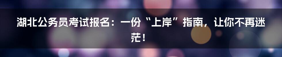 湖北公务员考试报名:一份“上岸”指南,让你不再迷茫!